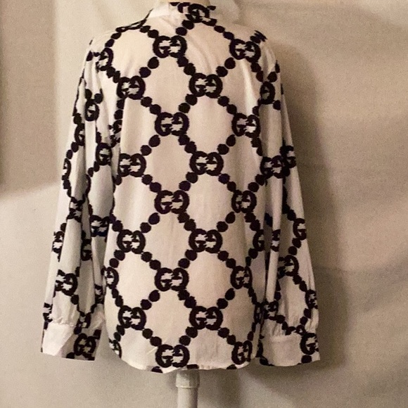 COPY - NNT Cream & black color front bow Double G button down long sleeves shir… - Picture 6 of 8